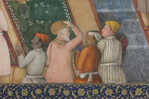 Detail von Kaiser Jahangir mit Heiligen Männern in einem Garten, ca. 1615 von Abul Hassan Ghaffari