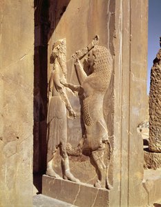 Darius kämpft mit dem Löwen, Detail vom Westeingang zum Palast von Darius dem Großen