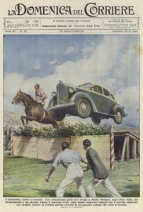 Ein Auto und ein Pferd springen über ein Hindernis auf einer Rennbahn in New Orleans