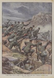 Nördlich des Monte Coston, am 11. Oktober, unsere Truppen stürmen aus den Schützengräben und schlagen einen feindlichen Angriff zurück von Achille Beltrame