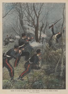 Hinterhalt und Ermordung des Banditen Parisi, des neuen Musolino, in einem Wald in der Nähe von Salerno von Achille Beltrame
