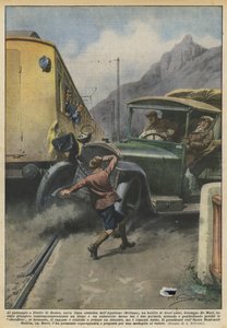 Am Bahnübergang von Sedico, auf der elektrischen Linie von Agordino (Belluno), ein Balilla