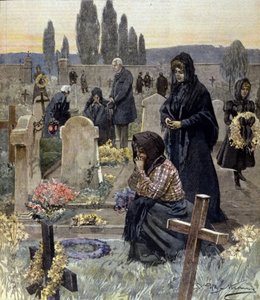 Allerheiligen in Italien im Jahr 1899. Illustration von Achille Beltrame.