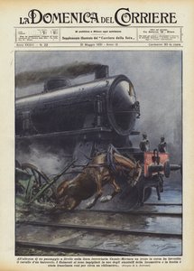 Auf der Höhe eines Bahnübergangs auf der Linie Casale-Mortara ein vorbeifahrender Zug