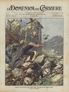 Bergsteiger überrascht und verletzt in einer Berghütte, die von einer Steinschlaglawine getroffen wurde von Achille Beltrame