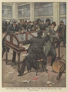 Kühner Diebstahlsversuch mit dem Bibabu durch elegante Diebe in den Büros einer Bank in Turin von Achille Beltrame