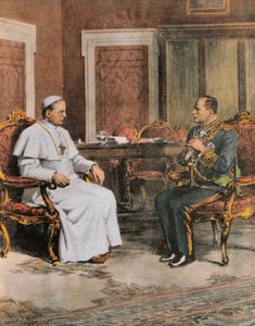 Benito Mussolini bei einem Treffen mit Papst Pius XI. am 11. Februar von Achille Beltrame