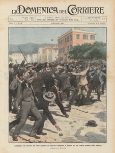 Carabinieri retten Anarchisten vor dem Volkszorn bei einer verbotenen Versammlung in Rapallo von Achille Beltrame