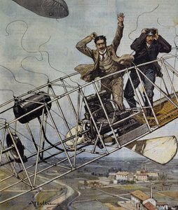 Katastrophe des De Bradski-Luftschiffs bei Paris, Frankreich, Illustration von Achille Beltrame für La Domenica del Corriere, 26. Oktober
