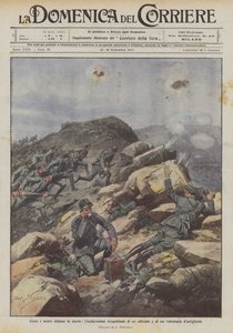 Wie unsere Truppen den Tod herausfordern, eine sehr gewagte Erkundung eines Offiziers und eines Freiwilligen der Artillerie von Achille Beltrame
