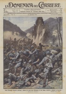 Wie die österreichische Offensive scheitert, Kolonnen, die zum Angriff auf Coni Zugna vorrücken von Achille Beltrame