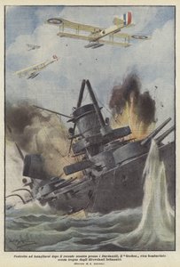 Gezwungen, sich nach dem jüngsten Gefecht bei den Dardanellen auf Grund zu setzen, wird der Goeben bombardiert ? von Achille Beltrame