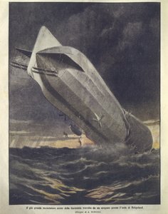 Titelillustration eines deutschen Kreuzers, der von einem Hurrikan in der Nähe der Insel Helgoland weggeschwemmt wird von Achille Beltrame
