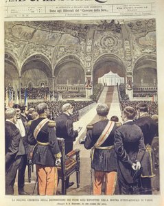 Titelillustration der feierlichen Zeremonie zur Preisverleihung bei der Weltausstellung 1900 in Paris, Frankreich von Achille Beltrame