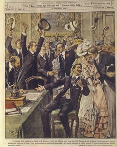 Titelbild von Menschen, die die Ankündigung des Friedensvertrags zwischen Russland und Japan feiern, während des Russisch-Japanischen Krieges von 1904-1905 von Achille Beltrame