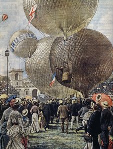 Abflug eines Heißluftballons bei der Mailänder Luftschau, Illustration von Achille Beltrame aus La Domenica del Corriere, 19. Juni