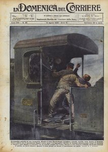 Dramatische Episode auf einer Lokomotive von Achille Beltrame