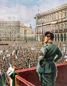 Rede des Duce auf der Piazza Duomo in Mailand, Illustration von Achille Beltrame, Mai 1930 von Achille Beltrame
