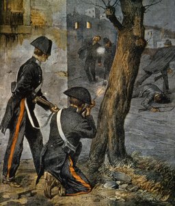 Episode der sizilianischen Mafia, Konflikt zwischen Polizei und Gangstern in Trapani aus La Domenica del Corriere, 31. Dezember von Achille Beltrame