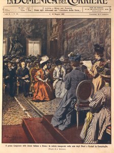 Erster italienischer Frauenkongress im Kapitol, Rom, Illustration von Achille Beltrame aus La Domenica del Corriere, 3. Mai