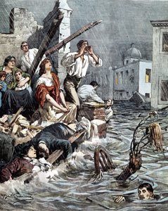 Überschwemmung von Modica (Sizilien) im Jahr 1901. La Domenica del Corriere. Ill. von Beltrame