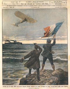 Französischer Flieger Louis Bleriot, erste Person, die den Ärmelkanal überquert, Feierlichkeiten an der englischen Küste, 25. Juli von Achille Beltrame