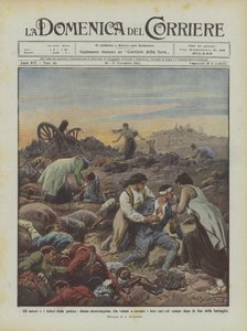 Die Schrecken und Leiden des Krieges, montenegrinische Frauen suchen ihre Angehörigen auf dem Schlachtfeld... von Achille Beltrame