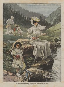 Die Freizeitaktivitäten der königlichen Familie im Valle Gesso, Königin Elena beim Angeln