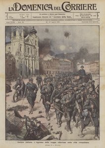 Das italienische Gorizia, der Einzug der siegreichen Truppen in die eroberte Stadt von Achille Beltrame