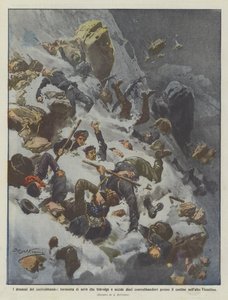 Die Dramen des Schmuggels, Schneesturm, der zehn Schmuggler in der Nähe tötet von Achille Beltrame
