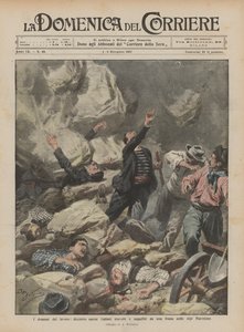 Die Dramen der Arbeit, achtzehn italienische Arbeiter werden von einem Erdrutsch in den Seealpen verschüttet von Achille Beltrame