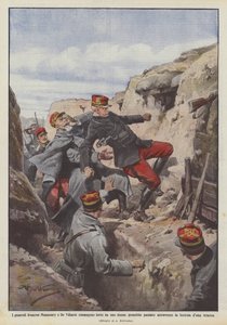 Die französischen Generäle Maunoury und De Villaret werden von demselben Projektil verwundet von Achille Beltrame
