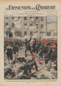 Die schweren Ereignisse in Konstantinopel, Angriff auf die Kasernen durch mazedonische Truppen von Achille Beltrame