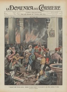 Die Massaker in asiatischen Türkei, Tausende von Armeniern von Türken in einer katholischen Kirche in Adana lebendig verbrannt von Achille Beltrame