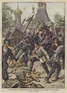 Die streikenden Bäcker von Moskau zerstören das von außen gebrachte Brot, um zu verhindern, dass es verteilt wird von Achille Beltrame