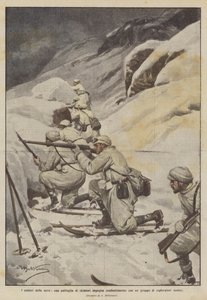 Die Soldaten des Schnees, eine Patrouille von Skifahrern kämpft gegen eine Gruppe feindlicher Späher