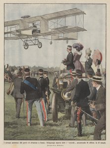 Die Monarchen beobachten die Flugversuche in Rom, Delagrange bricht alle Rekorde von Achille Beltrame