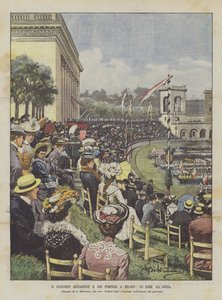 Das Gymnastik- und Feuerwehrwettbewerb in Mailand, die Wettkämpfe in der Arena von Achille Beltrame