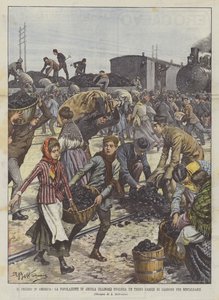 Die Kälte in Amerika, die Bevölkerung von Arcola (Illinois) plündert einen Kohlezug, um sich zu wärmen von Achille Beltrame