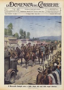 Marschall Badoglio zieht an der Spitze der siegreichen Truppen in Addis Abeba ein von Achille Beltrame