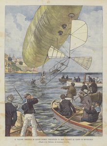 Das Luftschiff von Santos Dumont stürzt vor dem Casino von Monte Carlo ins Meer von Achille Beltrame