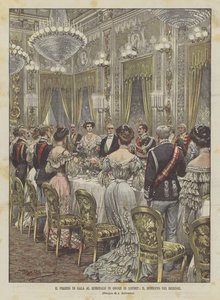 Das Galadinner im Quirinal zu Ehren von Loubet, der Moment der Trinksprüche von Achille Beltrame