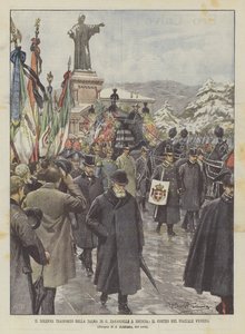 Der feierliche Transport des Leichnams von G. Zanardelli nach Brescia, der Umzug auf dem Piazzale Venezia