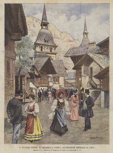 Das Schweizer Dorf aus Pappmaché und Stroh auf der Weltausstellung in Paris