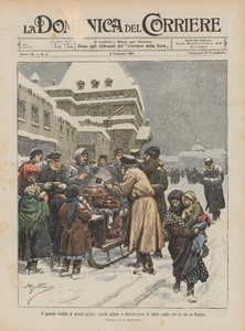 Die große Kälte dieser Tage, Feuerstellen und Verteilung von heißen Getränken auf den Straßen in Russland