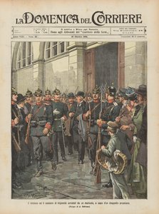 Der Bürgermeister und der Kassierer von Köpenick werden von einem Gauner, der ein preußisches Truppenkontingent anführt, verhaftet von Achille Beltrame