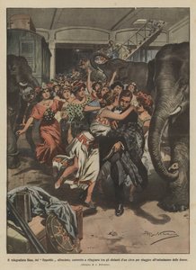 Der Telegrafist Bins vom gesunkenen Republic gezwungen, Zuflucht zwischen den Elefanten eines Zirkus zu suchen