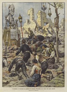 Das Erdbeben in Kalabrien, gemeinsames Gebet im Freien auf den Ruinen der zerstörten Dörfer von Achille Beltrame