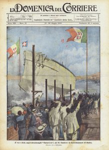 Der Stapellauf des Super-Dreadnought Caracciolo in der königlichen Werft von Castellammare di Stabia von Achille Beltrame