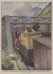 Tödliche Unvorsichtigkeiten, böhmische Zirkusarbeiter des Zirkus Sidoli, die bei Domodossola reisen von Achille Beltrame